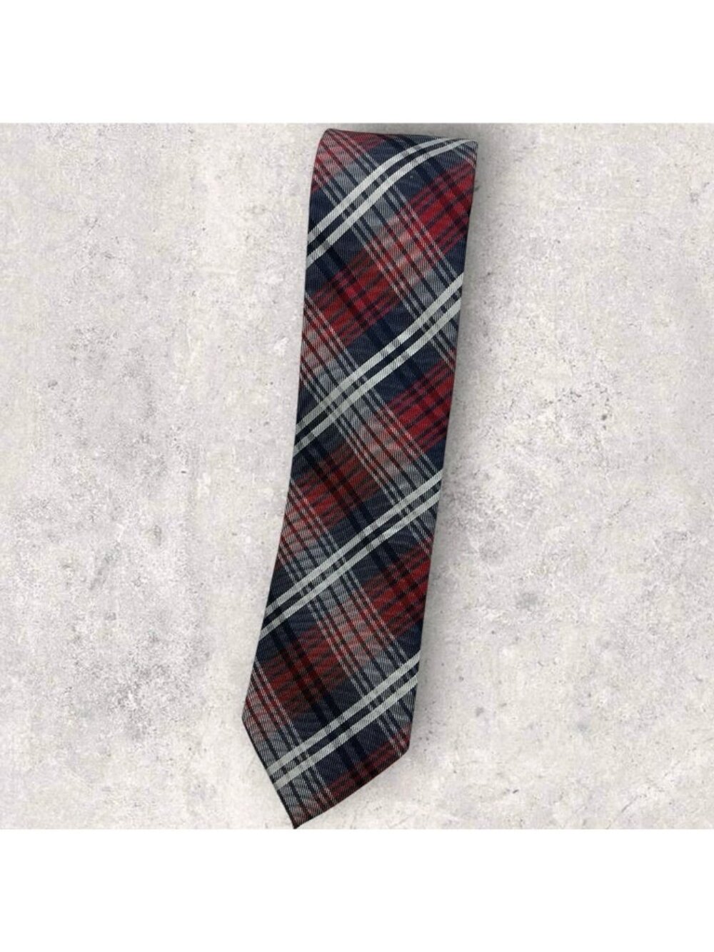 SONJA KAMPY Silk Tie ITALY Navy Red White Tartan W:2.6" EUC